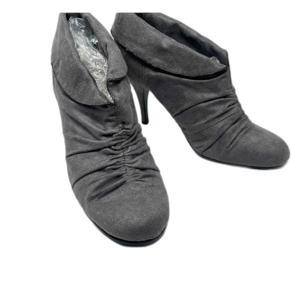 Paprika Retro 80s Suede Ankle Boots Gray Stiletto Heel Bootie Sz 10